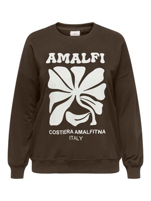 Hnedá mikina s bielym abstraktným kvetinovým vzorom a textom "AMALFI" a "COSTIERA AMALFITNA ITALY" na prednej strane.