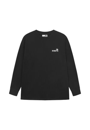 Black long-sleeve t-shirt made of cotton, featuring a round neck and a small white "KUBOTA" logo on the left chest area.