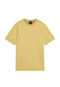 Lysgul kortærmet t-shirt lavet af blødt bomuld. Har et diskret broderet logo på brystet og en klassisk rund hals.
