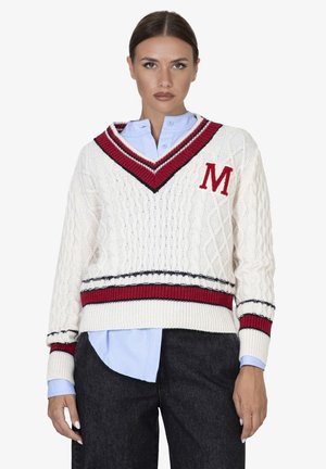 Pullover - cream and red