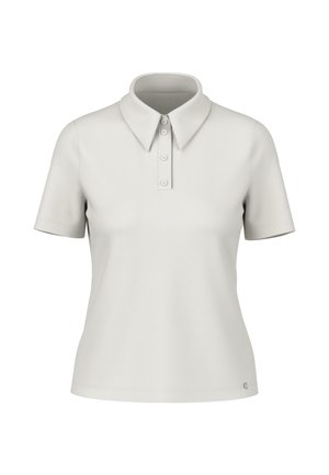 Hellgraues Poloshirt mit kurzen Ärmeln, Dreiknopfleiste und spitzem Kragen, auf weißem, einfarbigem Hintergrund dargestellt.