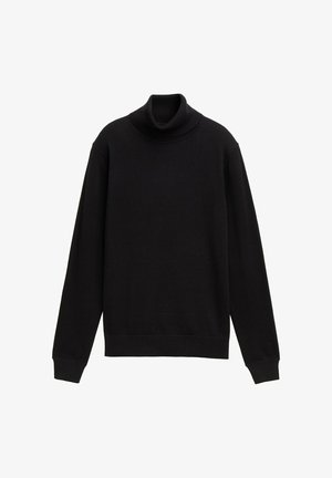 Mustblack turtleneck, mis pehmeast kudumist. Omab pikki varrukasid ja soonikkoes kraed mugavuse tagamiseks. Lihtne, kaunistusteta disain.
