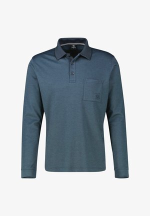 Langärmliges Poloshirt in Dunkelblau aus weichem Stoff. Verfügt über einen geknöpften Kragen, eine kleine Brusttasche und kontrastierende Einfassung am Kragen.