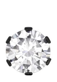Ronde heldere kristal gemonteerd in zes zwarte klauwen, met een facette oppervlak dat licht weerkaatst en de helderheid en glans ervan versterkt.