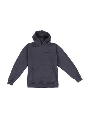 Hoodie gris en pull en tissu doux, doté d'une poche kangourou, de poignets côtelés et d'un logo de marque discret à l'avant.