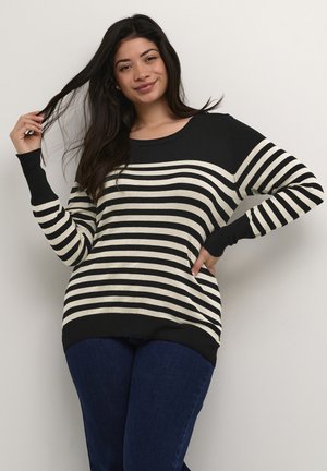 Kaffe Curve KCLIZZY STRIPED KNIT PULLOVER - Pullover - black feather gray mel stripe