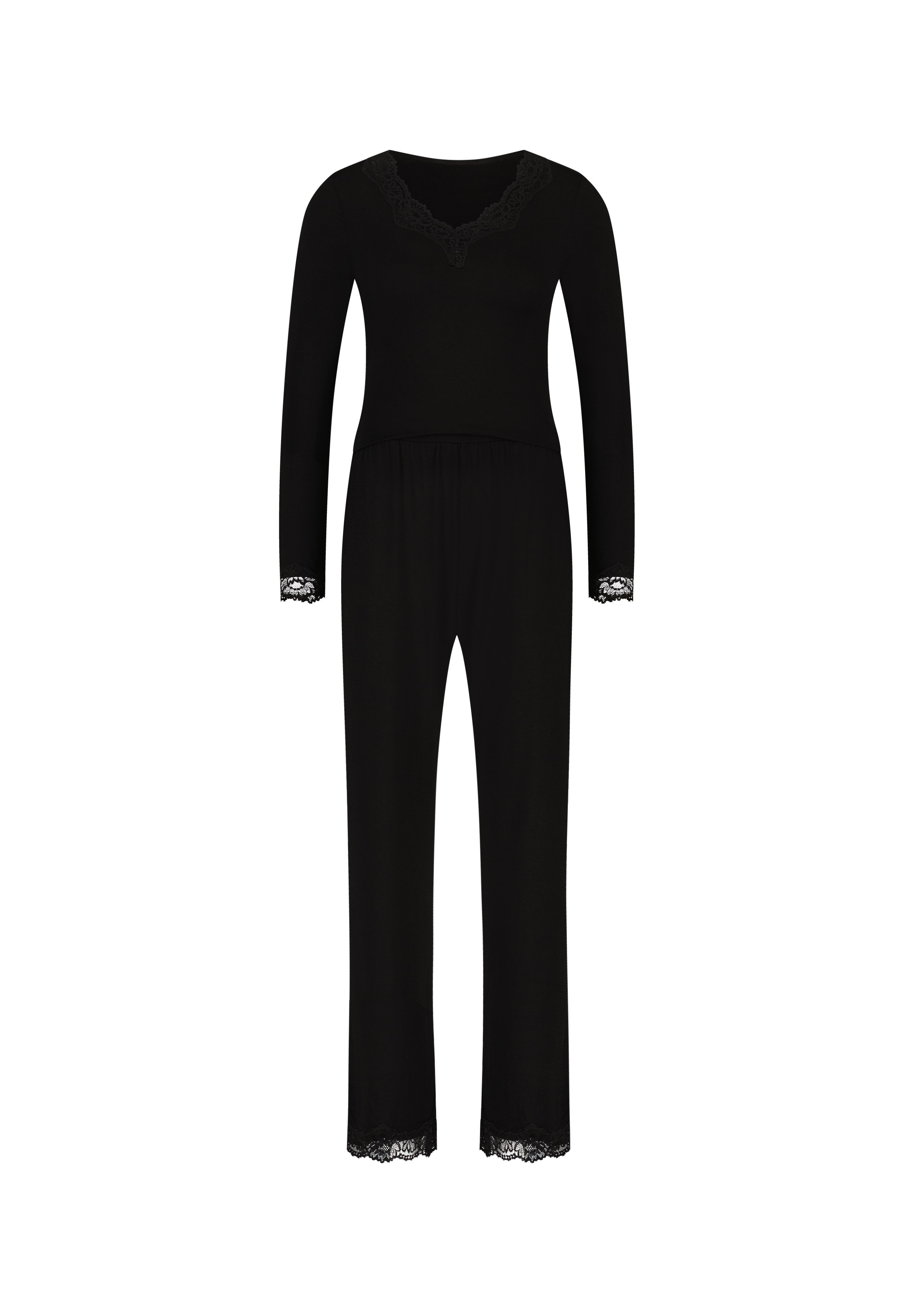 Hunkemöller Pyjamaset Schwarz - Damen Schlafanzug Mit Spitze