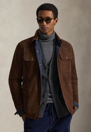 REVERSIBLE SUEDE-TAFFETA SHIRT JACKET - Leather jacket - cooper brown/collection navy