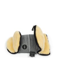 Grauer Stoff-Armpulli mit gelbem Fleece-Futter. Mit doppeltem Reißverschluss, schwarzem Besatz und runden "LUXE"-Logodetails. Strukturiertes Außendesign.