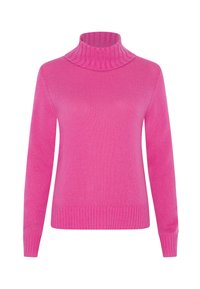 Roze coltrui met geribde kraag en manchetten, vervaardigd uit een zachte stof. Bevat lange mouwen en heeft een iets relaxed fit.