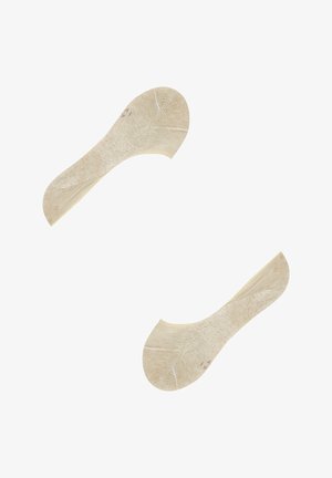 Beige Knöchelsocken aus strukturiertem Material mit einem tiefen Schnitt. Verfügt über glatte Kanten und eine verstärkte Ferse sowie Zehen für Langlebigkeit.
