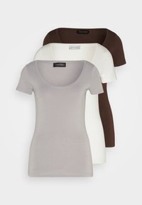 3 PACK - T-shirt basic - grey/off white/brown
