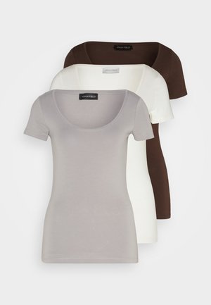 3 PACK - Camiseta básica - grey/off white/brown