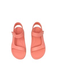 Sandali in corallo realizzati in materiale flessibile, con due cinturini regolabili, supporto posteriore per il tallone e una soletta texturizzata per una migliore aderenza.