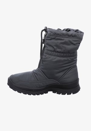 Grijze winterlaarzen met een gewatteerde schacht, verstelbare veters en rubberen zool. Voorzien van een ronde neus en textuurdetails op de schacht.