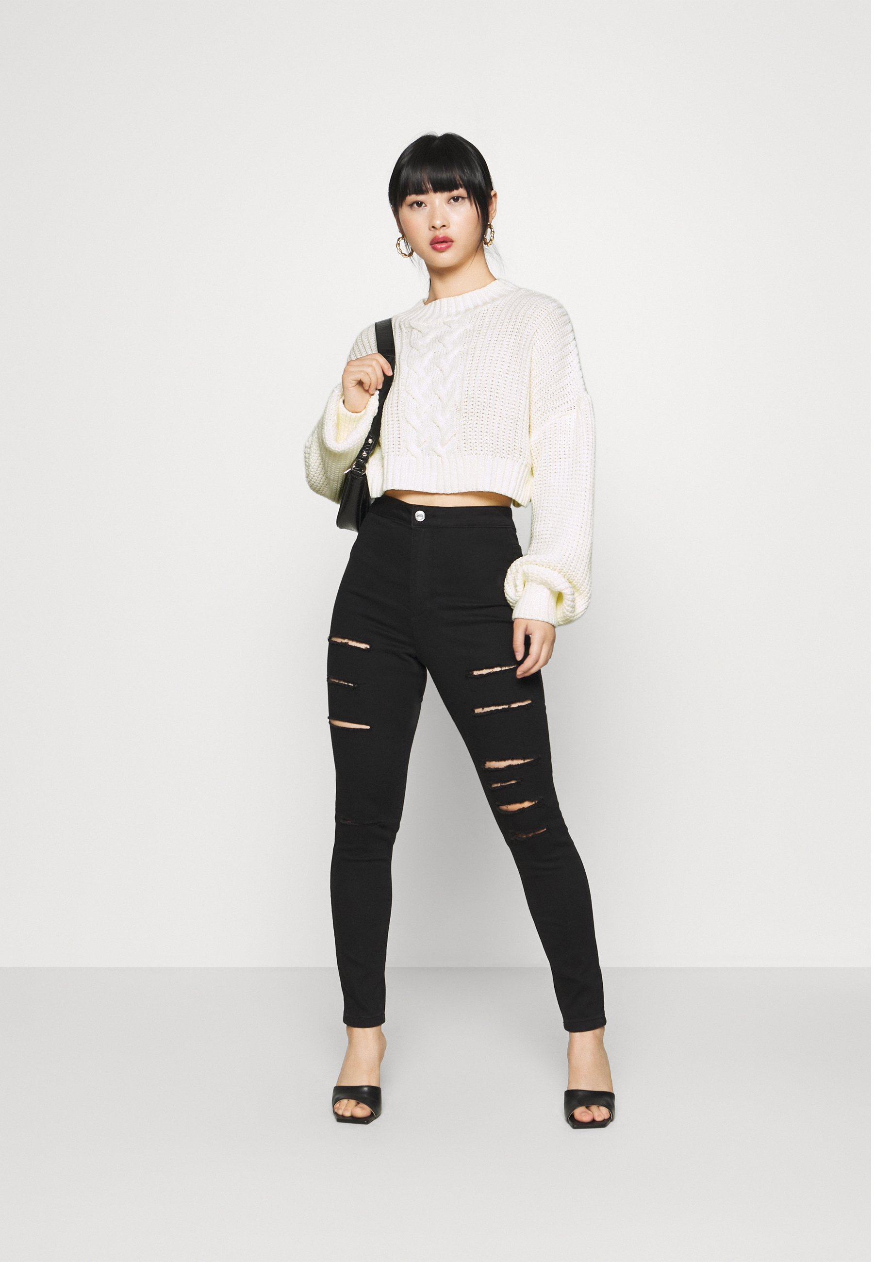 Missguided Petite CROPPED Strikkegenser off white Missguided Petite CROPPED Strikkegenser off white