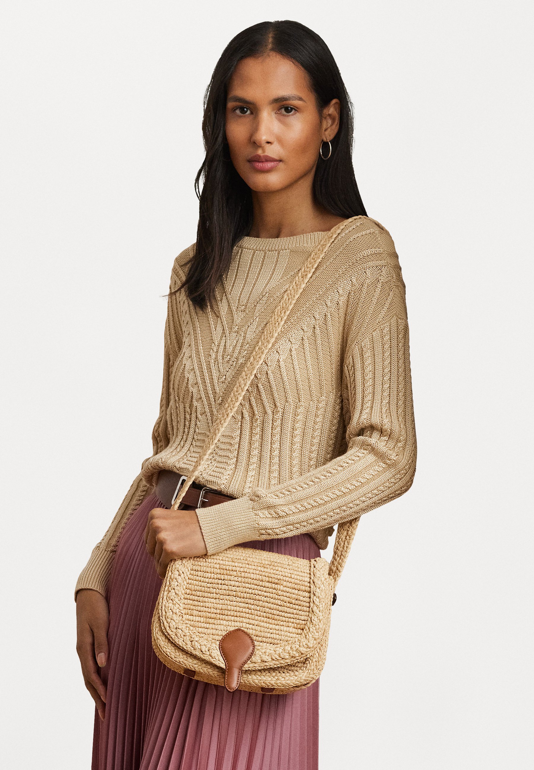 Lauren Ralph Lauren RAFFIA MEDIUM COLBIE MESSENGER CROSSBODY