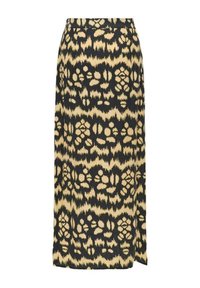 Maxi falda de tejido entrelazado con un atrevido patrón floral abstracto en negro y beige. Textura suave, corte recto y cinturilla de altura media.