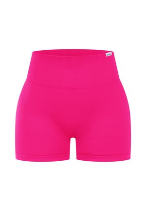 Fuchsia korte broek met een brede tailleband, gemaakt van een gladde, rekbare stof, met een slim fit ontwerp en minimale naden.