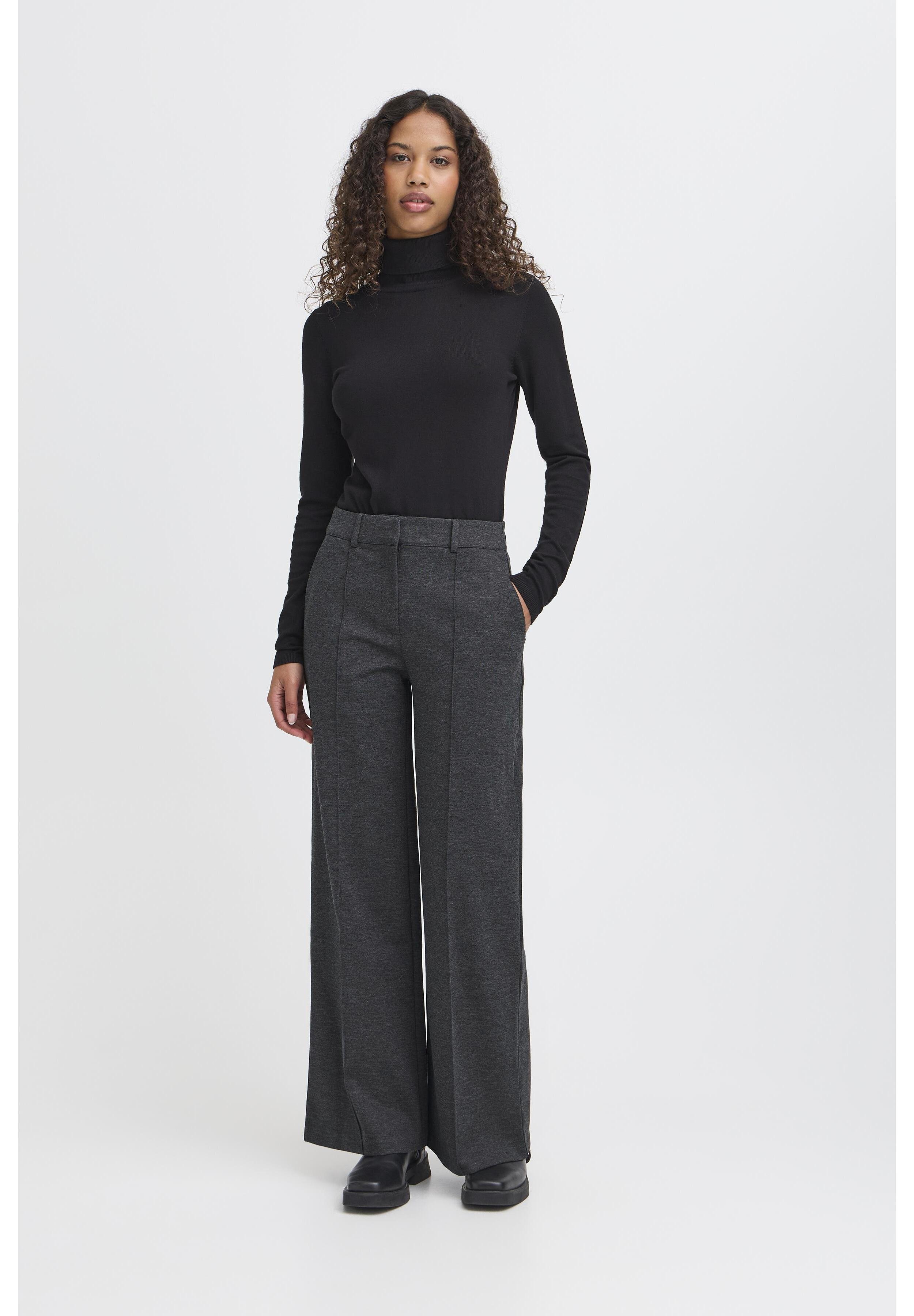 ICHI IHKATE SUS OFFICE WIDE PA - Trousers - dark grey melange