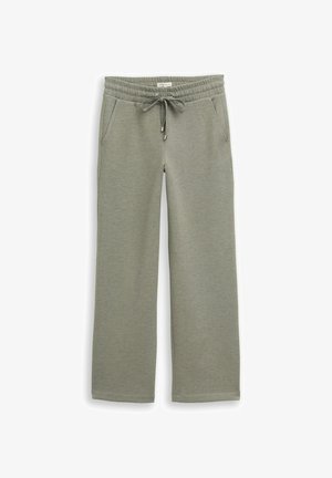Lichtgroene sweatpants met brede pijpen, een elastische tailleband, verstelbare trekkoord en twee zijzakken. Soepele textuur, casual ontwerp.