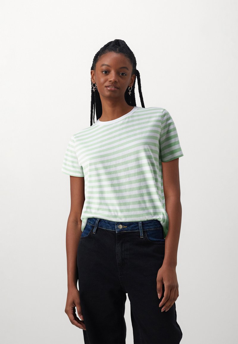 Pieces PCRIA TEE STRIPES - Marškinėliai su spaudiniu - quiet green/bright white