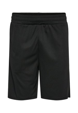 Czarne krótkie spodenki sportowe z elastycznym pasem i bocznymi rozcięciami, wykonane z lekkiego, oddychającego materiału.