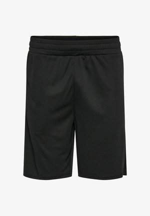 Czarne krótkie spodenki sportowe z elastycznym pasem i bocznymi rozcięciami, wykonane z lekkiego, oddychającego materiału.