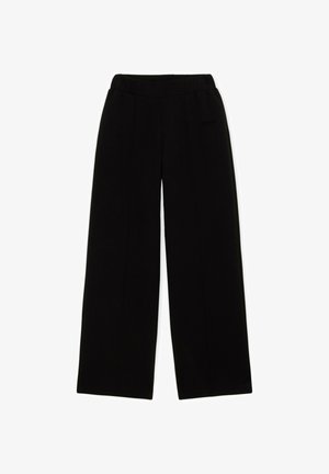 Sorte vidde bukser med elastisk talje og diskrete lodrette sømme, lavet af blødt stof til afslappet brug.