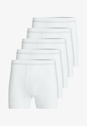 Weiße Baumwoll-Boxershorts, fünf Stück. Mit einem elastischen Bund, dezenten Nähten und einer figurnahen Passform. Glatte Textur.