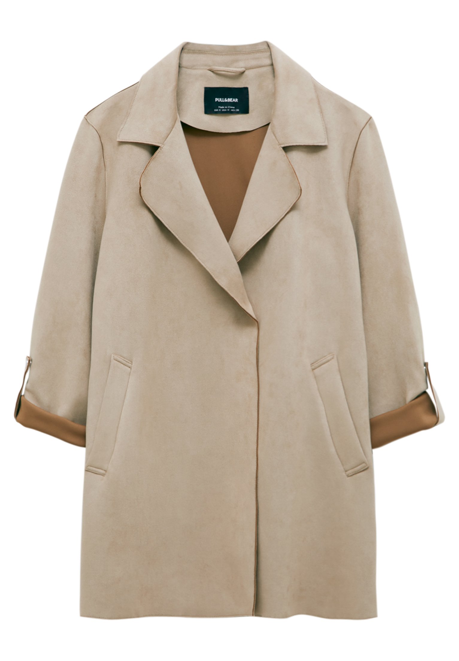 pull&bear button front coat in tan
