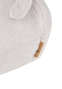 Soft, light gray plush teddy bear with rounded ears and a small brown fabric tag reading "Sterntaler" attached near the bottom edge.