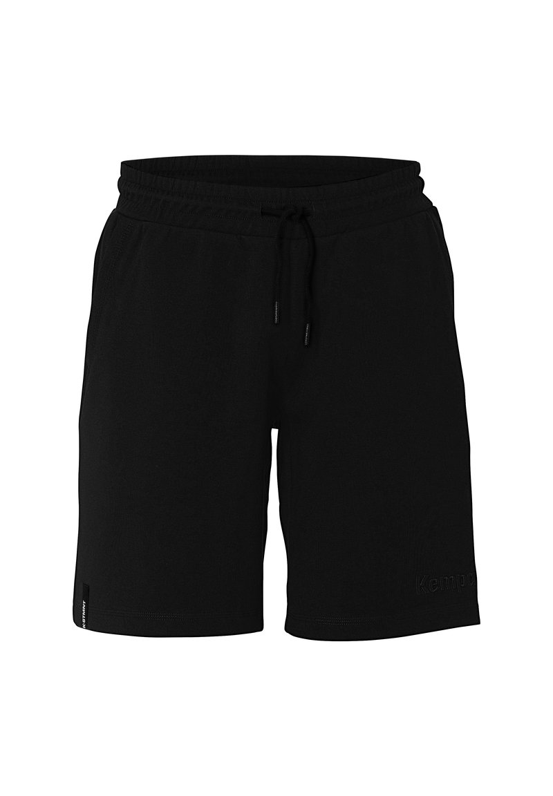 Zwarte sport shorts met een elastische tailleband en koord. Voorzien van een geborduurd "Kemp" logo aan de voorkant en zijzakdetails.