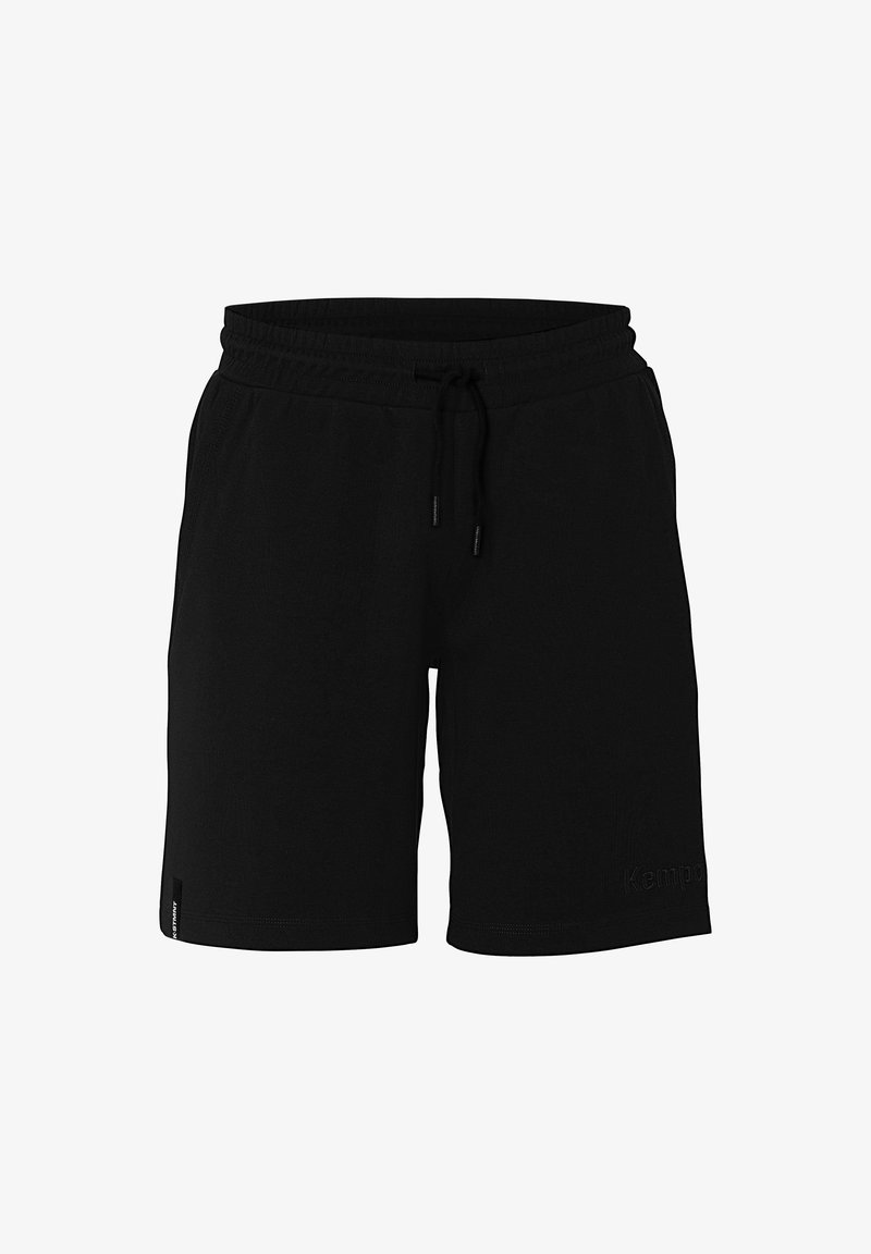 Zwarte sport shorts met een elastische tailleband en koord. Voorzien van een geborduurd "Kemp" logo aan de voorkant en zijzakdetails.