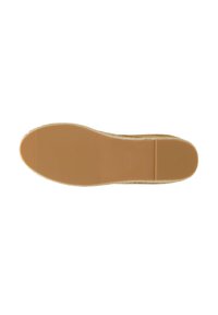 Semelle extérieure en caoutchouc beige avec un motif de grip texturé, dotée d'un bord lisse et d'une légère courbure au niveau des orteils.