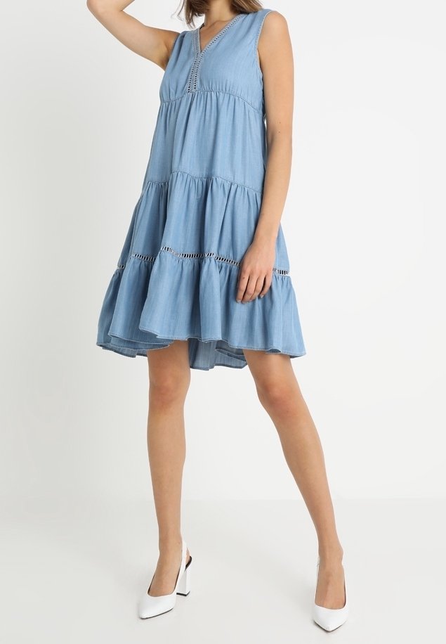 flowy denim maxi dress Azure Flow S Color:Pearl Ivory Spanish and convenient side pockets ISOLINE | Girl White