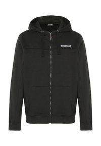 Sweat à capuche noir zippé avec cordon de serrage, poches avant et logo "Chiemsee" sur la poitrine et le col intérieur.
