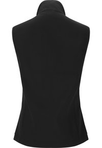 Gilet nero senza maniche con colletto alto, realizzato in tessuto morbido e leggero; presenta una vestibilità su misura e nessun hardware o accento visibile.