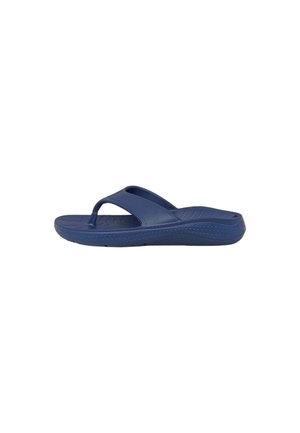 Sandalo slip-on blu navy con anello per l’alluce e suola texturizzata per uso casual, mostrato di profilo su sfondo bianco.
