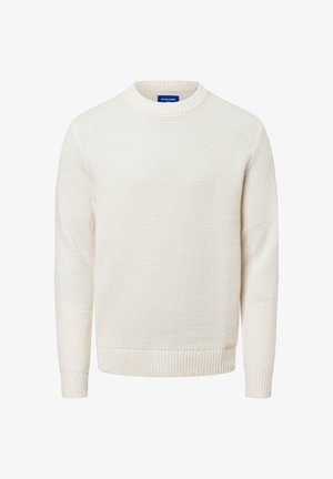 Maglione bianco lavorato a maglia con collo rotondo, motivo testurizzato e polsini e orlo a costine. Realizzato in un materiale morbido adatto per essere indossato a strati.