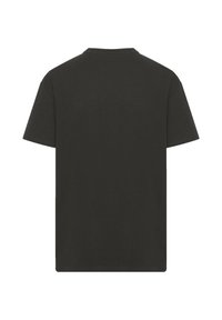 Schwarz Baumwoll-T-Shirt mit kurzen Ärmeln, Rundhalsausschnitt und gerader Schnittform. Glatte Textur, keine Muster oder sichtbaren Akzente.