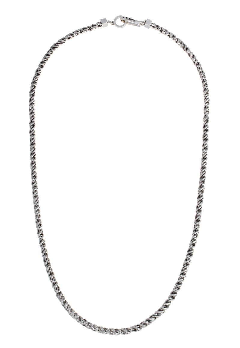 Collana in argento con catena caratterizzata da un design attorcigliato, chiusura a gancio, spessore uniforme e superficie liscia. Ideale per essere indossata in sovrapposizione o da sola.