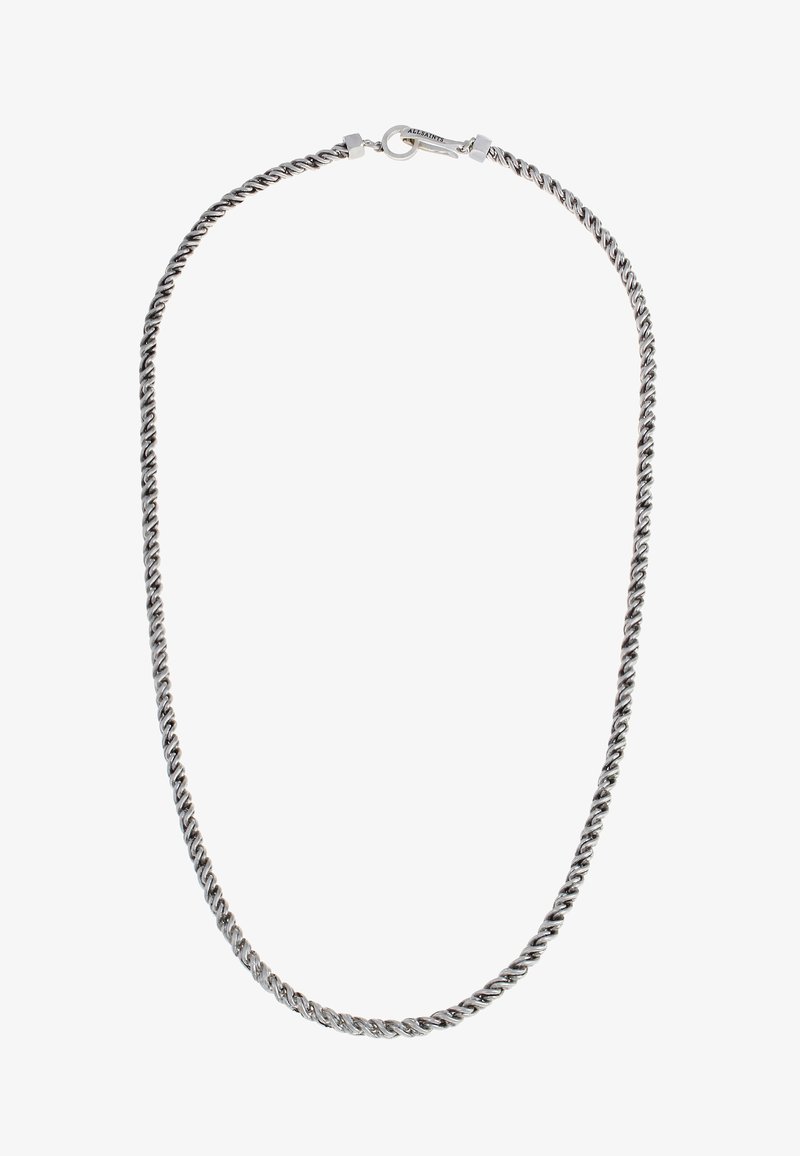 Collana in argento con catena caratterizzata da un design attorcigliato, chiusura a gancio, spessore uniforme e superficie liscia. Ideale per essere indossata in sovrapposizione o da sola.