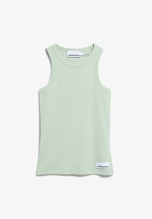 Lichtgroen tanktopje gemaakt van geribd stof, met een ronde hals en zonder mouwen. Voorzien van een klein merkembleem aan de zoom.