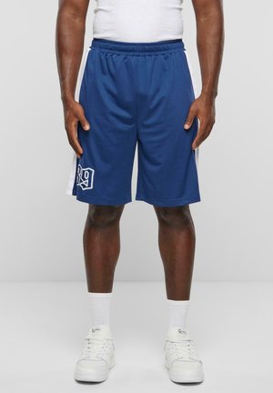 Navy blue athletic shorts with a white side panel and decorative stitching. Features an embroidered number 89 on the lower left leg.