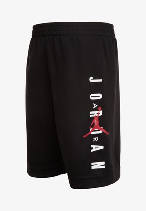 Mustad mustreebrikad mustad lühikesed püksid, mis on valmistatud võrgukangast, punase Jumpman logo ja valge "JORDAN" tekstiga külgedel. Elastne vöökoht.
