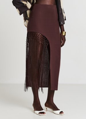Calliope LUNGA SPACCO FRANGE - Jupe crayon - marrone chiaro