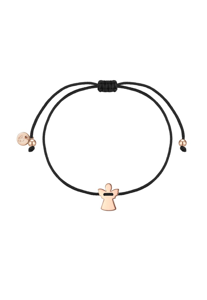 Mustmust nöörist randmeehtega, millel on roosa kulda ingli kuju. Ehtet kaunistavad kaks ümarat roosa kulda helmed ja reguleeritav libisev sõlm.