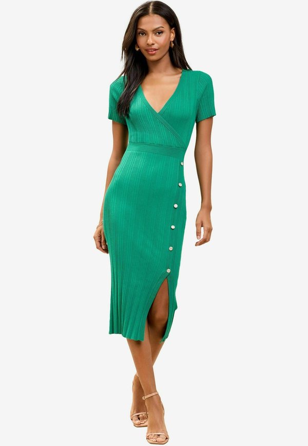 SHORT SLEEVE BUTTONED SIDE SPLIT - Etuikleid