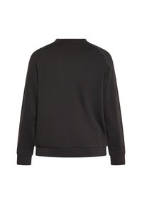 Čierny crew neck sveter s raglánovými rukávmi, jemná textúra, rebrované manžety a lem, s jednoduchým a minimalistickým dizajnom.